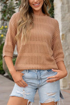 Openwork Round Neck Knit Top