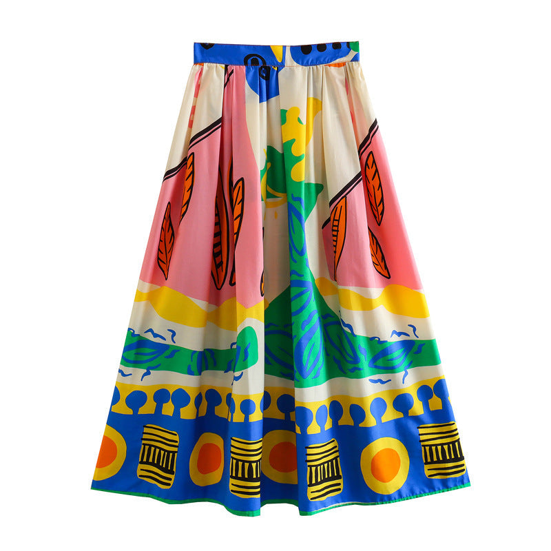 Summer chic printed tube top top A-line skirt set