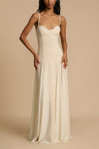 Spaghetti Strap Sweetheart Princess Seam Godet Panel Maxi Gown
