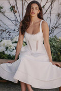 Lace Trim Corset Bodice Wide Strap Fit and Flare Midi Dress