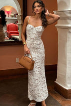 Floral Lace Spaghetti Strap Sweetheart Bustier Bodycon Maxi Dress