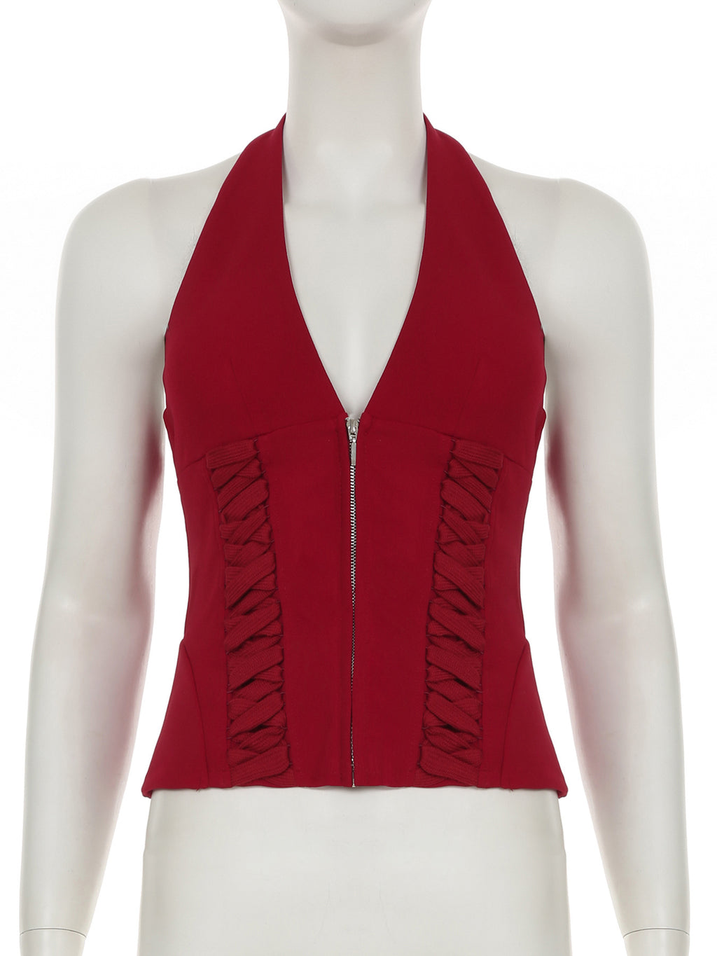 Halterneck Corset Top With Zipper And Back Lace-up Detail For Night Club 2026