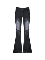 Vintage Plant Print Low Rise Flare Jeans
