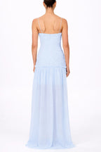 Stylish Three-dimensional Floral Chiffon Patchwork Strapless Elegant Maxi Dress