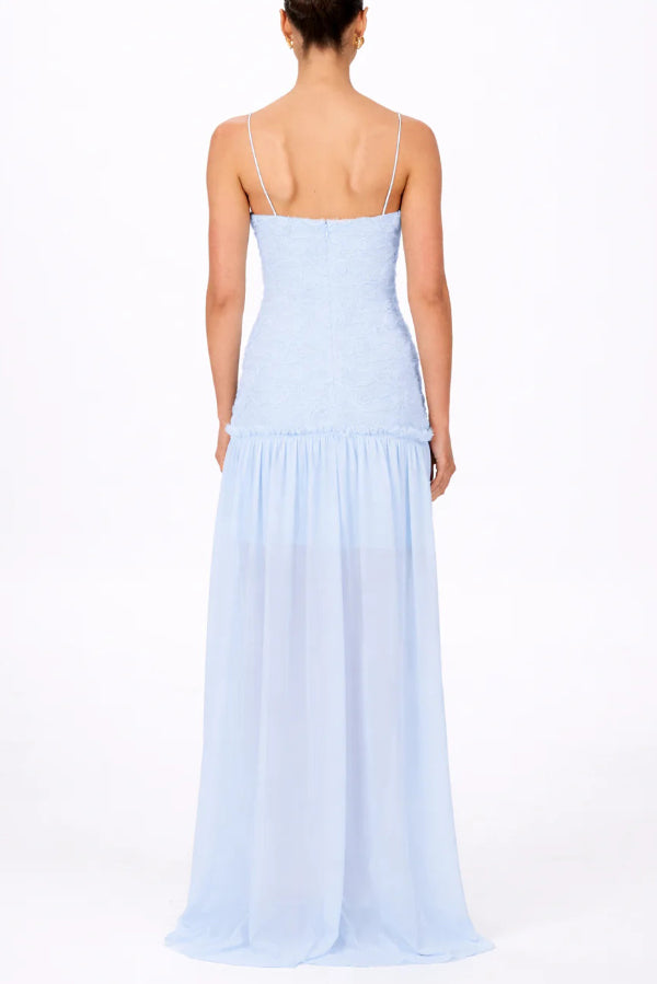 Stylish Three-dimensional Floral Chiffon Patchwork Strapless Elegant Maxi Dress