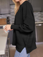 Solid Crew Neck Cape Sleeve Slit Sweater