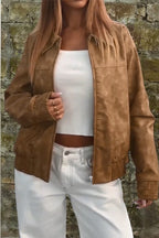 Brown Print Stand Collar Jacket