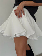 Patchwork ruffled mini pleated skirt