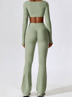 Solid Quick Dry Square Neck Cropped Active Top & Pants Set