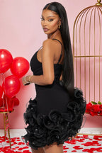 Spaghetti Strap Ruffled Asymmetric Hem Bodycon Mini Dress