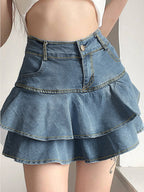 Vintage Peplum High Rise Tiered Denim Mini Skirt