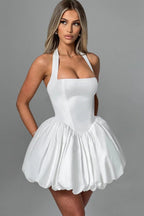 Halter Tie Bow Puffy Tulle Hem Mini Dress