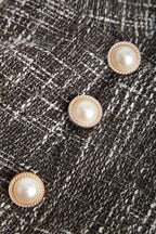Tweed Double-Breasted Pearl Button Puff Sleeve Ruffle Hem Mini Dress