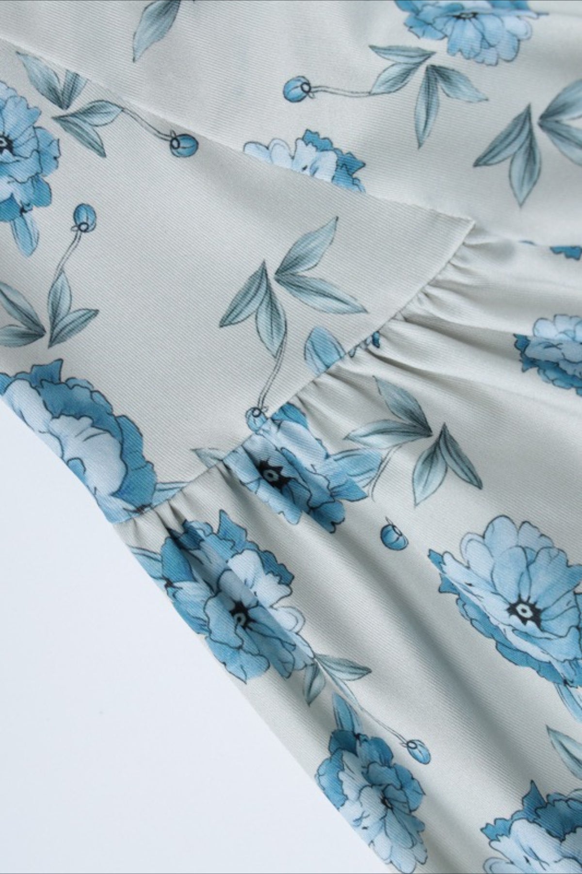 Blue Spaghetti Strap Sweetheart Corset Toile Floral Print A-Line Maxi Dress