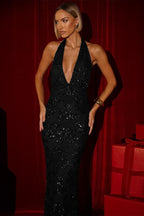 Deep V Backless Sequin Maxi Dress