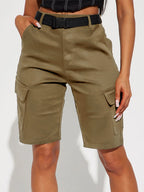 Multi Pocket With Buckle Belt Shorts