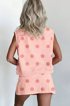 Polka Dot Sleeveless Top and Skort Casual Two-Piece Set