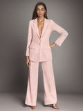 Plain Notched Lapel Button Blazer Busniess Casual 2 Pieces Set