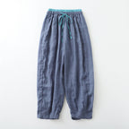 Summer thin elastic waist cropped wide-leg pants