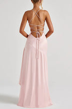 Solid Color Sexy Backless Lace-up Irregular Ruffled Maxi Dress