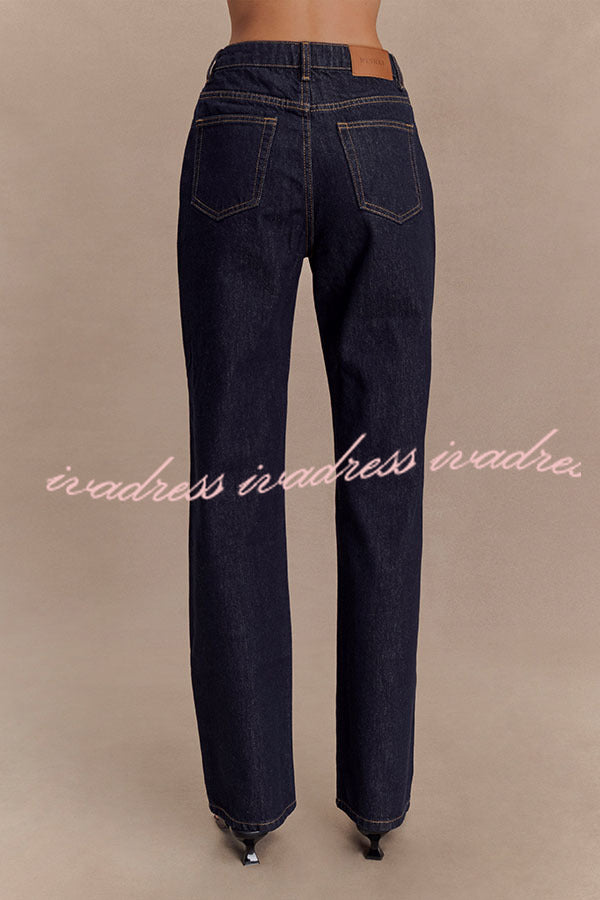 Stassi Denim High Waist Pocketed Straight Leg Jeans