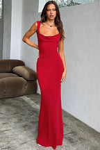 Knit Cowl Neck Wide Strap Sleeveless Column Maxi Dress
