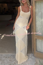 Knitted Sexy Backless Argyle Pattern Slim Fit Maxi Dress