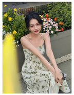 Floral Print Square Neck Spaghetti Strap Slip Midi Dress