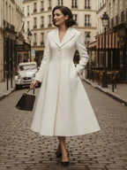 Vintage Unique Lapel A-line Woolen Flared Coat In White For Women 2026