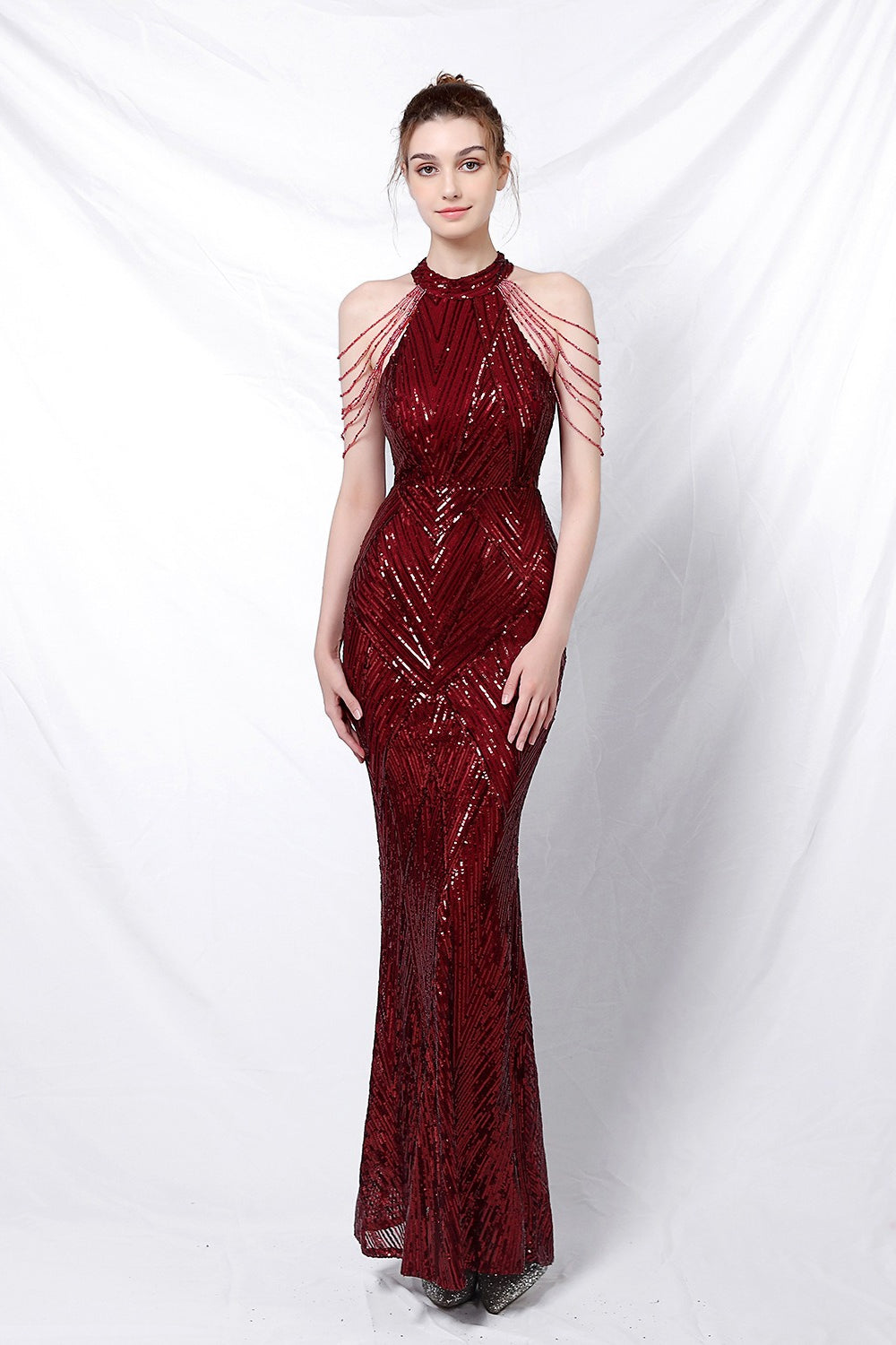 Sequin Halter Mermaid Maxi Dress