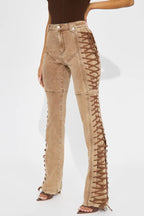 Drawstring Lace-Up Denim Jeans