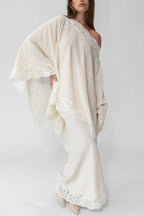 Like A Swan Satin Lace Trim High Rise Elastic Waist Drape Maxi Skirt