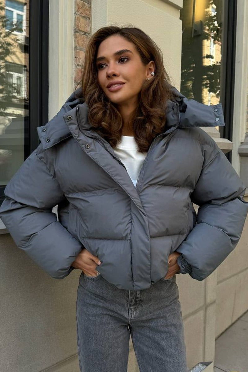 Relaxed Fit Cropped Hooded Puffer Jacket