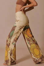 We The Free Denim Playful Doodle Printed Mid Rise Pocket Wide Leg Jeans