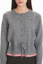 Waist-Cinched Cropped Knit Paneled Blouse