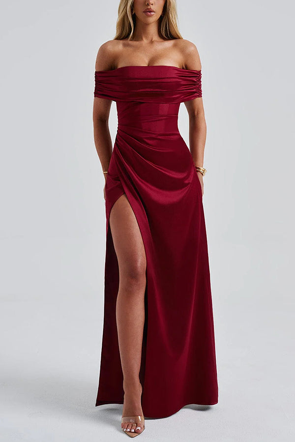 Sexy Off-shoulder Fitted High Slit Elegant Maxi Dress