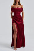 Sexy Off-shoulder Fitted High Slit Elegant Maxi Dress