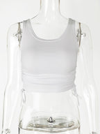 Simple Cami Tops Round Neck Drawstring Convertible Casual Camis