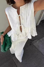 Tie Strap Sleeveless Top High Waist Skirt Set