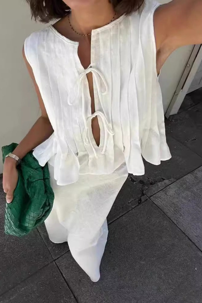 Tie Strap Sleeveless Top High Waist Skirt Set