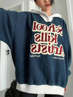 Contrast Color Flocking Letter Embroidery Oversized Hoodie