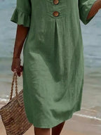 Full Size Button Decor Flounce Sleeve Dress Plus Size