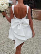 Pearl Bow Slim Backless A-Line Short Dress