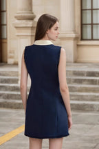 Sleeveless Contrast Collar Work Dress