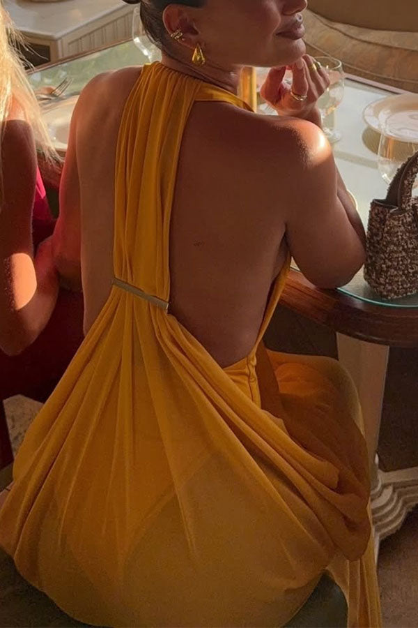 Saffron Muse Draped Halter Dress