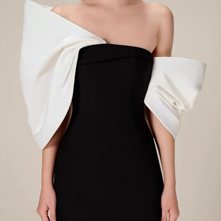 Off-Shoulder Evening Dress with Bow-Back