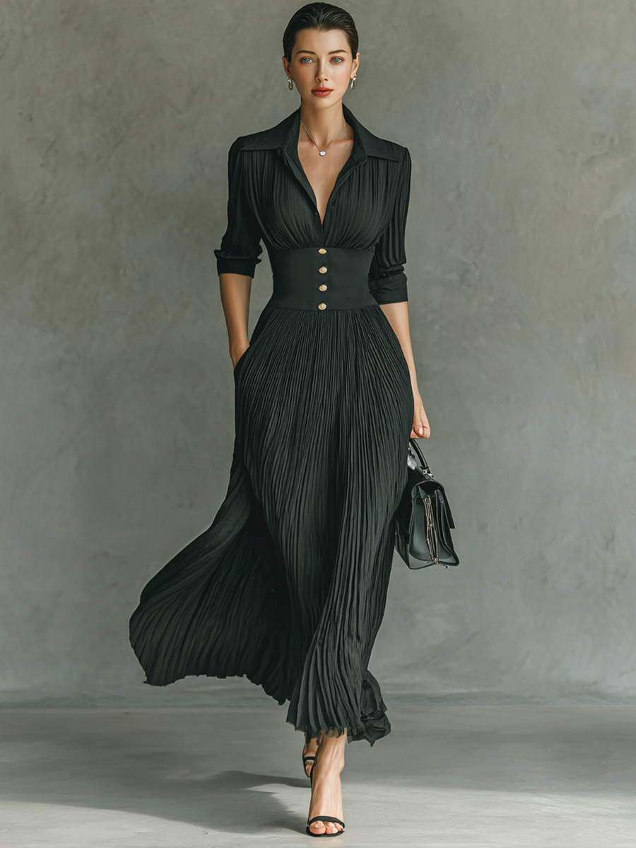 | Solid Long Sleeve Maxi Dress