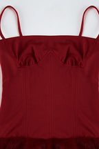 Spaghetti Strap Corset Bustier Faux Fur Trim Bodycon Mini Dress