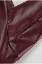 Burgundy Lapel Zip Leather Jacket