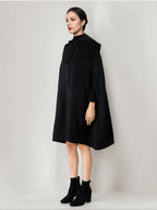 Black Woolen Cape Coat With Hood Oversized Poncho Winter Outerwear For Women 2026
